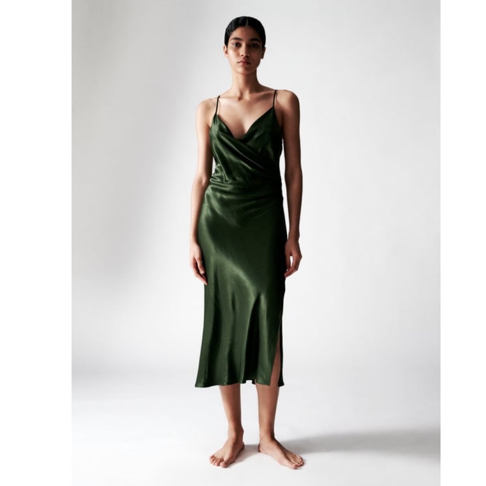 Zara satin effect draped lingerie style dress